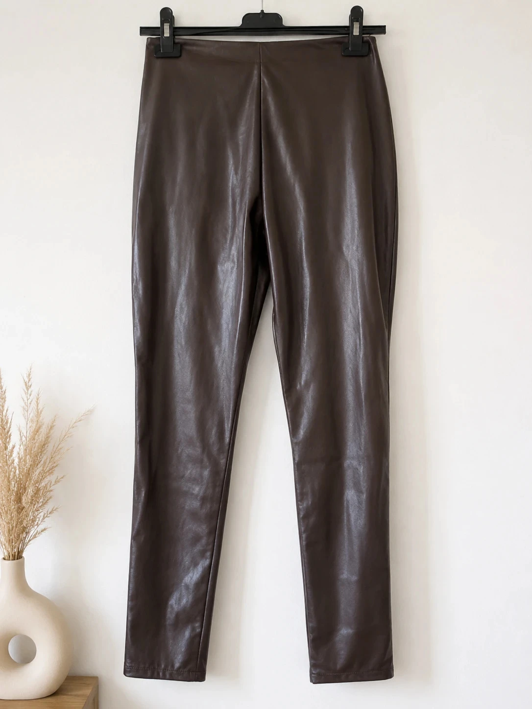 Legging simili cuir marron XS – taille haute – effet cuir